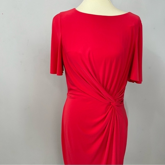 Ralph Lauren coral red bodycon midi dress short sleeve business casual everyday - Picture 14 of 16